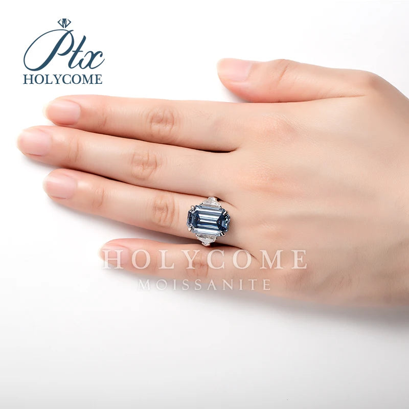 Dark Blue Emerald Moissanite Sterling Diamond Ring