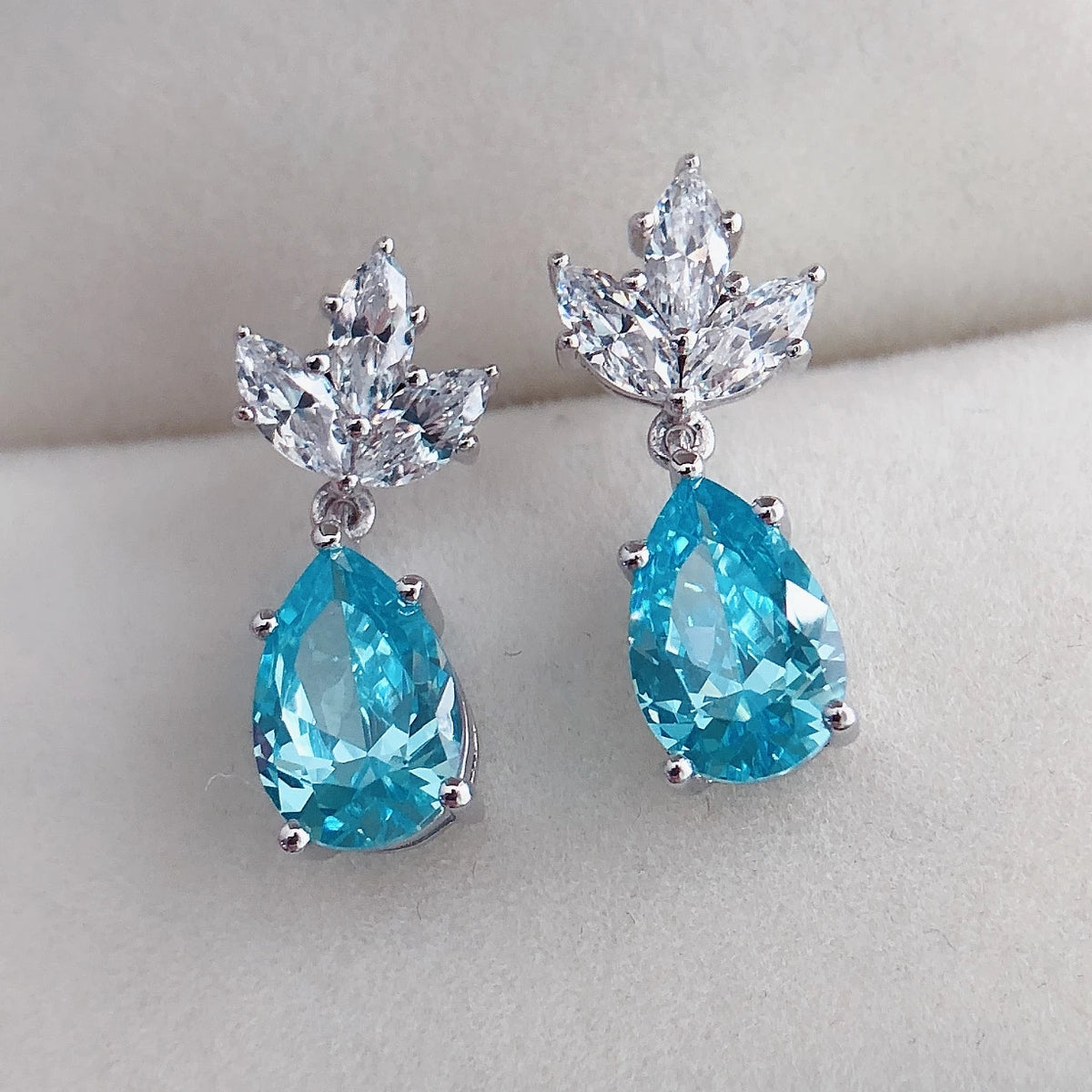 Pear Shape Ocean Blue Diamond Stud Earring