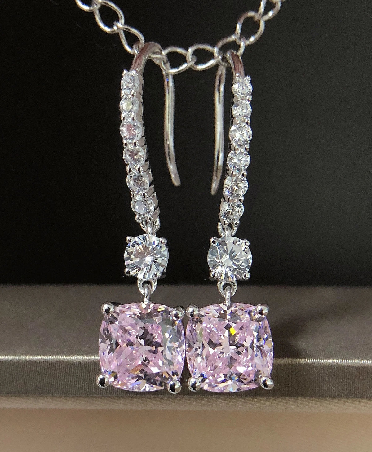Pure 14k White Gold Cushion Pinky Diamond Stud Earring