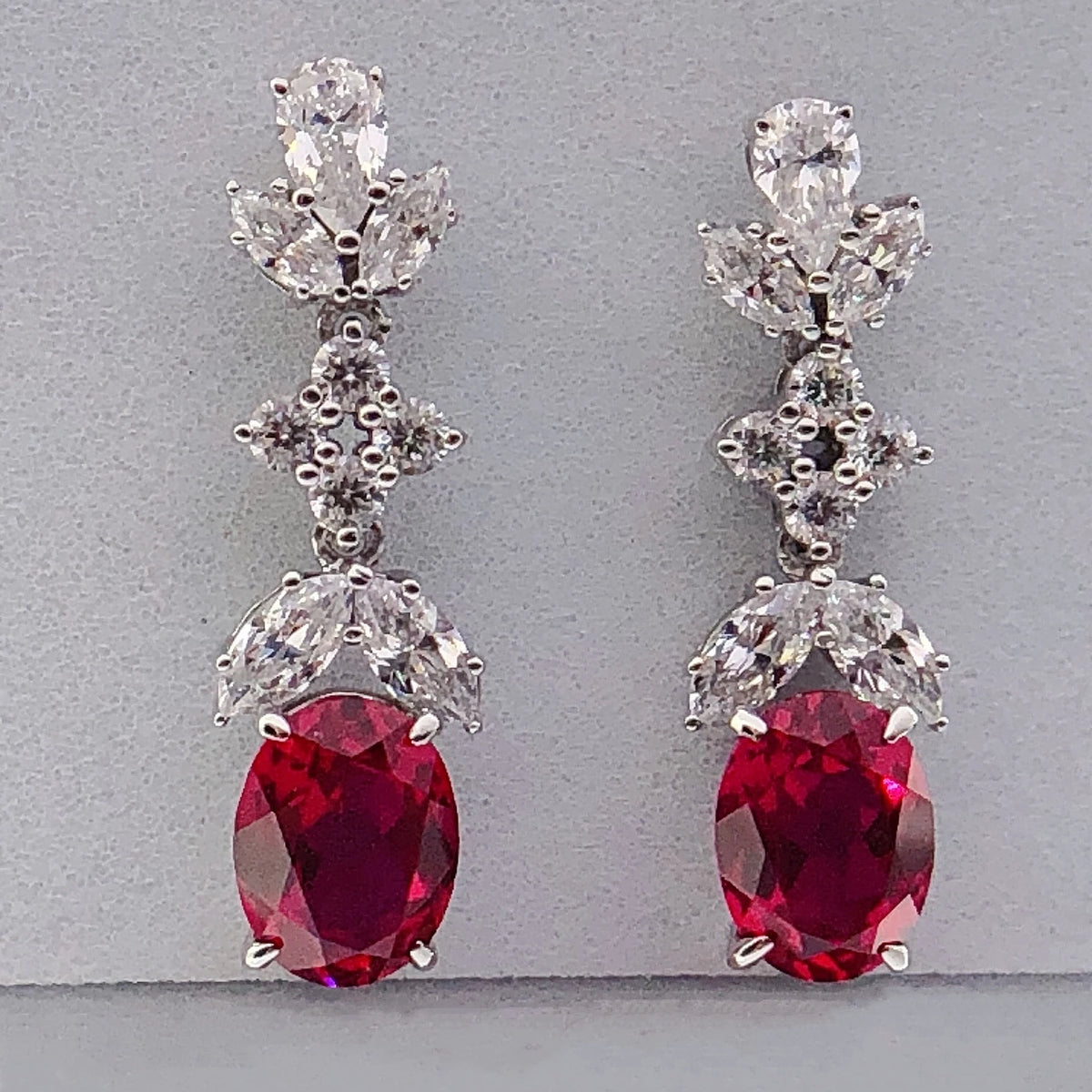Oval Shape Red Ruby Diamond Stud Earrings
