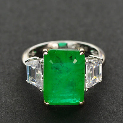 Vintage 925 Sterling Silver Emerald Diamond Gemstone Ring
