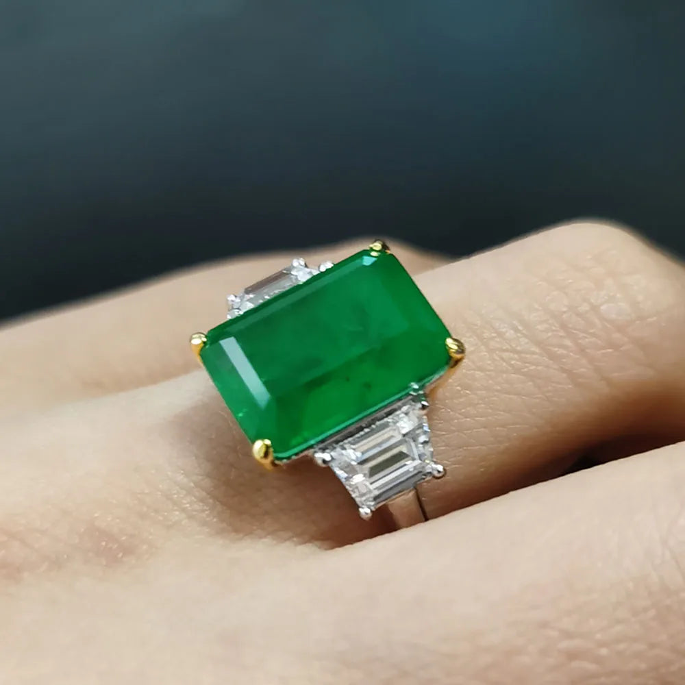 Vintage 925 Sterling Silver Emerald Diamond Gemstone Ring