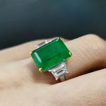 Vintage 925 Sterling Silver Emerald Diamond Gemstone Ring