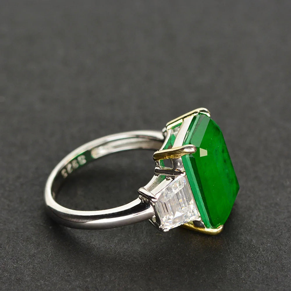 Vintage 925 Sterling Silver Emerald Diamond Gemstone Ring