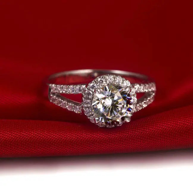 Solid Platinum 2CT Brilliant Moissanite Ring