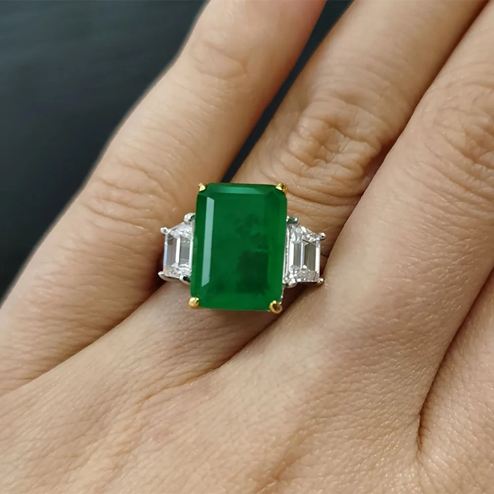 Vintage 925 Sterling Silver Emerald Diamond Gemstone Ring