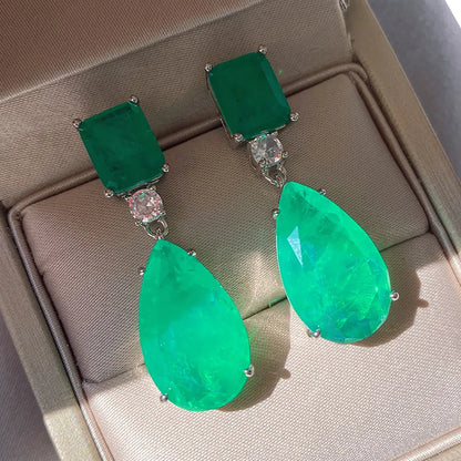 Paraiba Tourmaline Emerald Gemstone Big Drop Earring