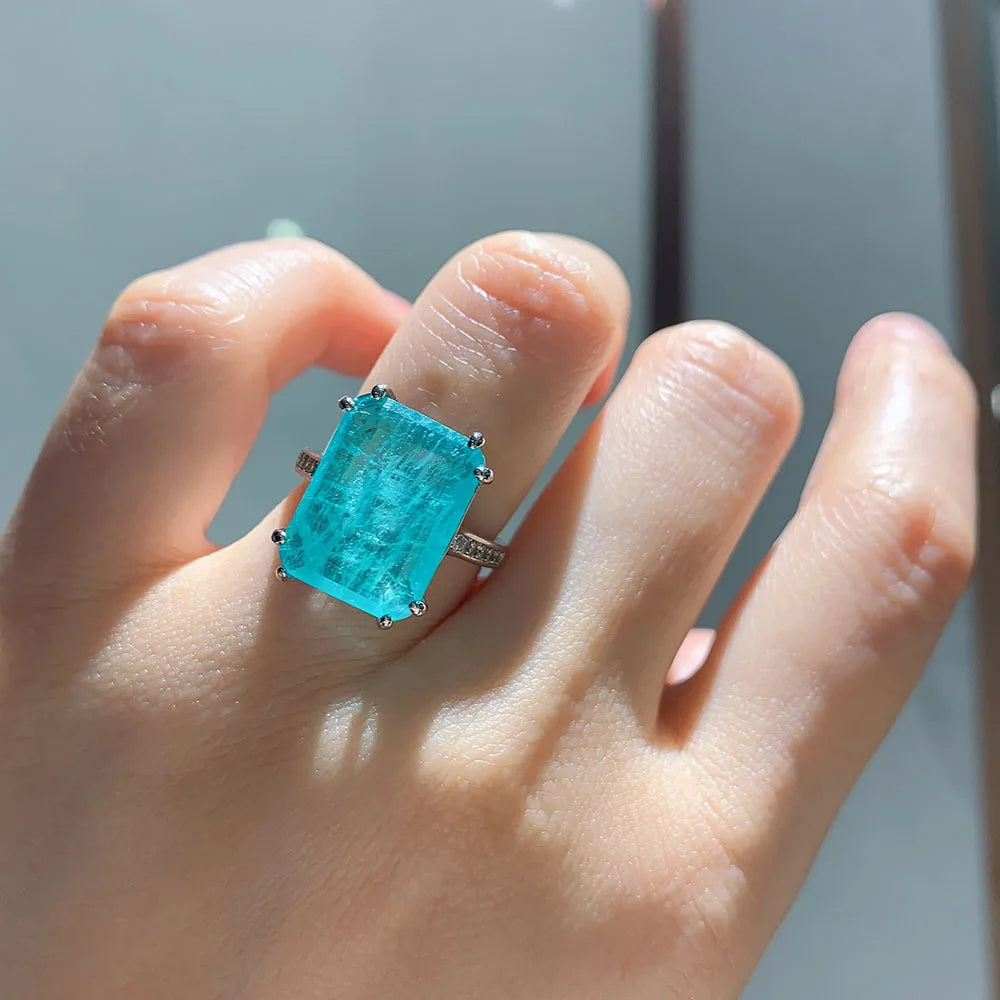 Paraiba Tourmaline Topaz Gemstone Ring 12*16