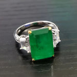 Vintage 925 Sterling Silver Emerald Diamond Gemstone Ring