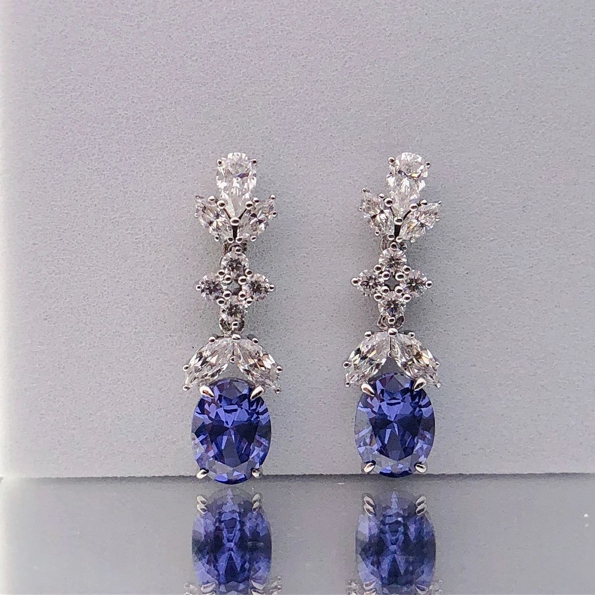 Oval Shape Blue Diamond Stud Earring