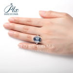 Dark Blue Emerald Moissanite Sterling Diamond Ring