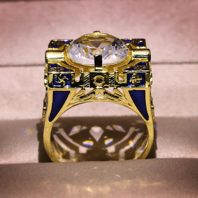Invisible inlaid zircon domineering two tone ring