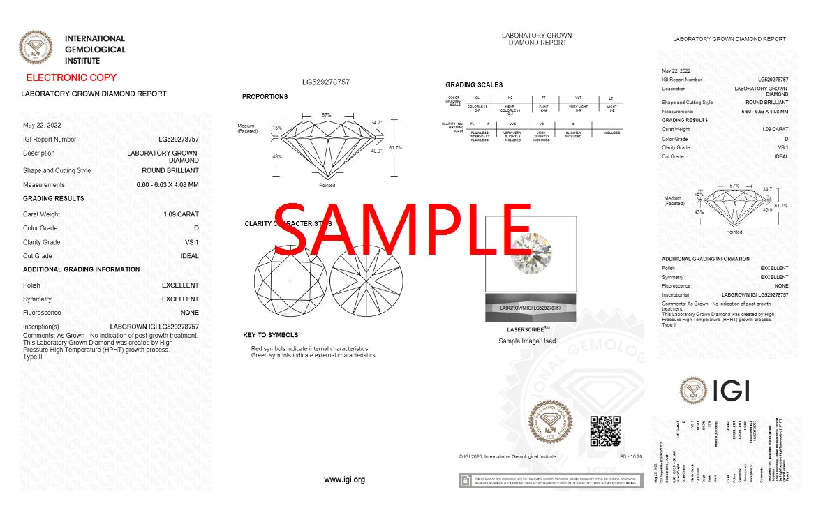 Round Shape 1.006ct CVD Lab Grown Diamond With IGI Ring