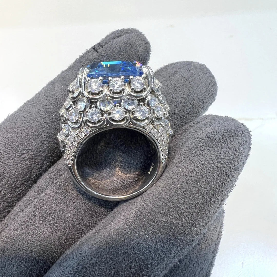 Large Created Aquamarine Blue High Carbon Diamond Cocktail Rings