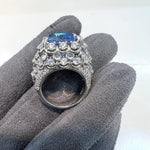 Large Created Aquamarine Blue High Carbon Diamond Cocktail Rings