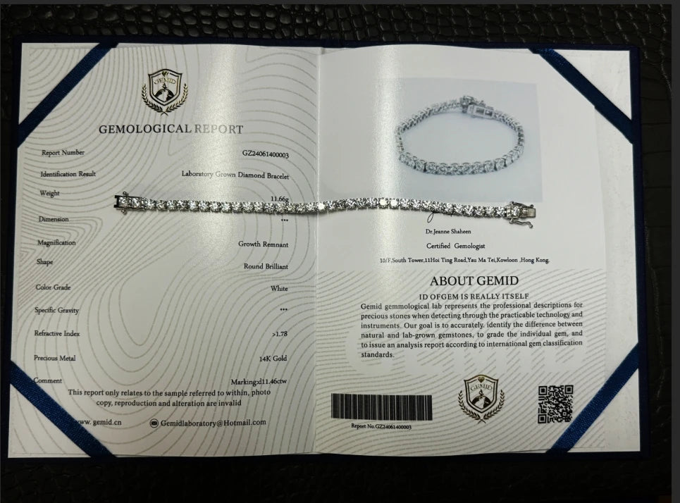 Lab Created Diamond (CVD hpht) Tennis Line Bracelet 14K Solid White Gold 18cm