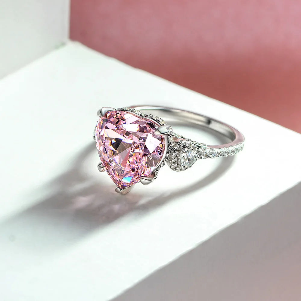 Sparkling Heart Pink Lab Diamond 12*12 Gemstone Ring