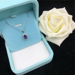 Solid 14K White Gold Pendant 2CT Oval Shape Sapphire