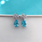 Pear Shape Ocean Blue Diamond Stud Earring