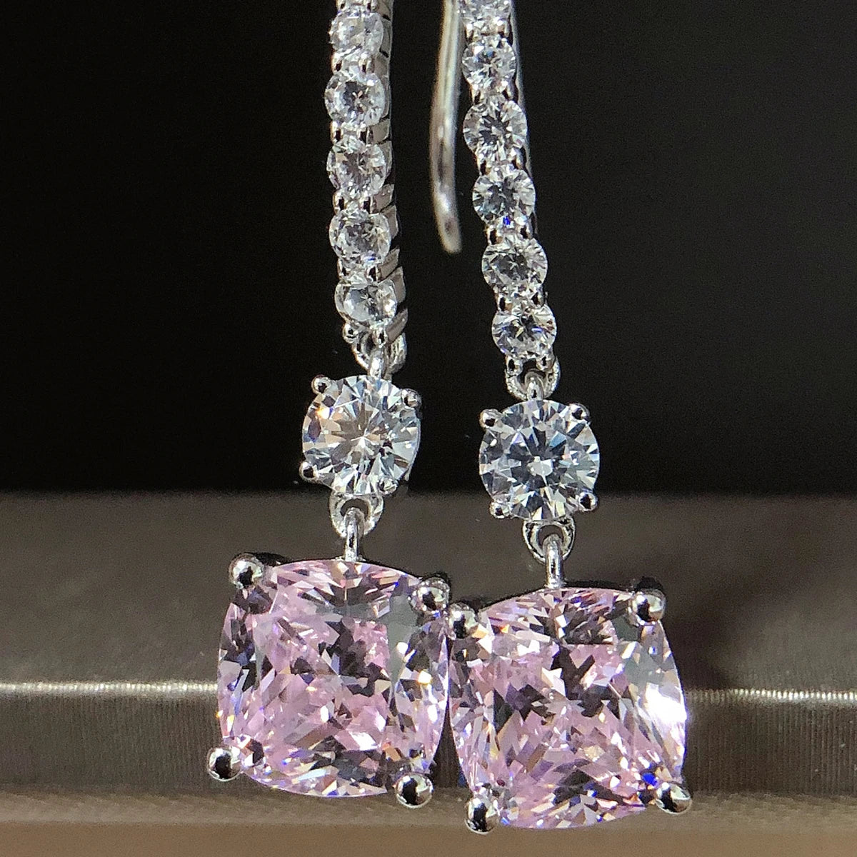 Pure 14k White Gold Cushion Pinky Diamond Stud Earring