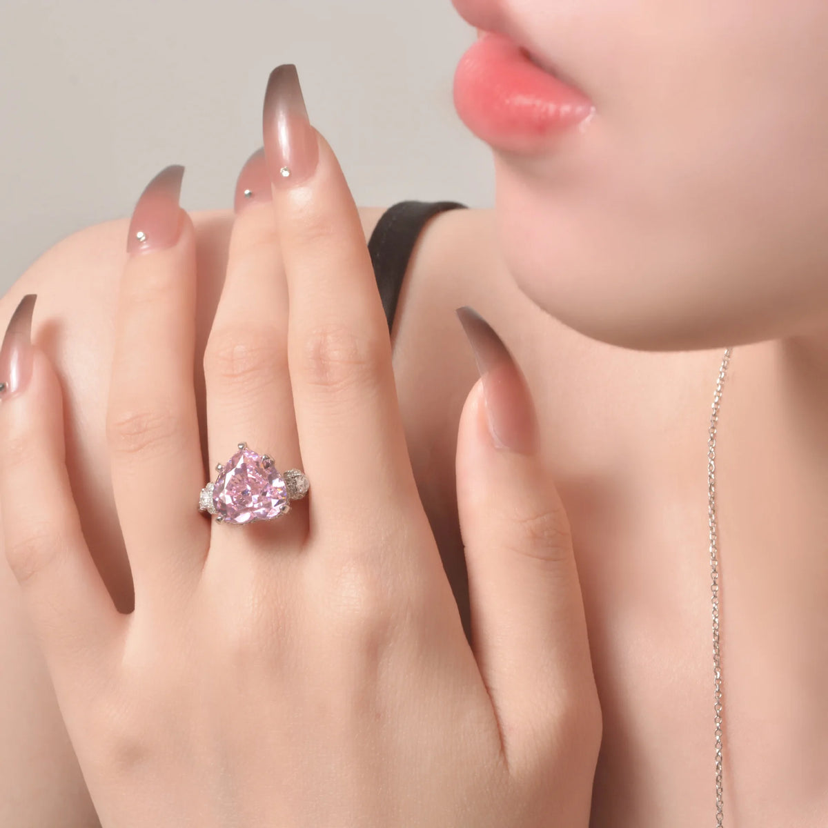 Sparkling Heart Pink Lab Diamond 12*12 Gemstone Ring