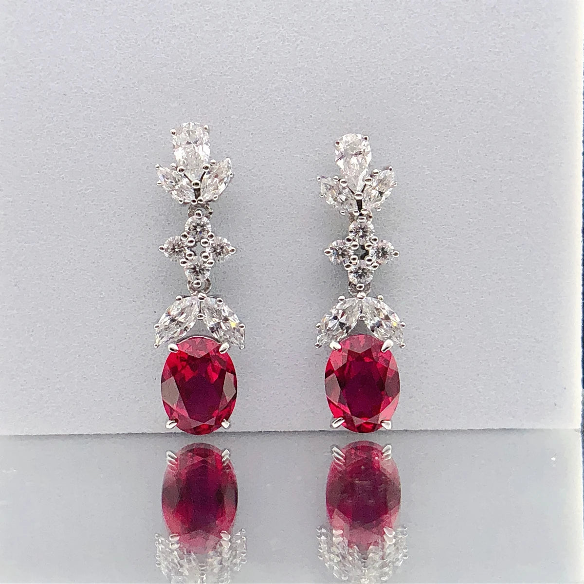 Oval Shape Red Ruby Diamond Stud Earrings