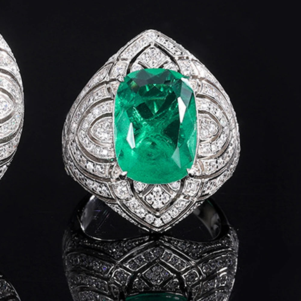 10 Carat Cushion Cut Created Emerald Gemstone Ring