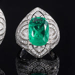 10 Carat Cushion Cut Created Emerald Gemstone Ring