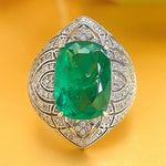 10 Carat Cushion Cut Created Emerald Gemstone Ring