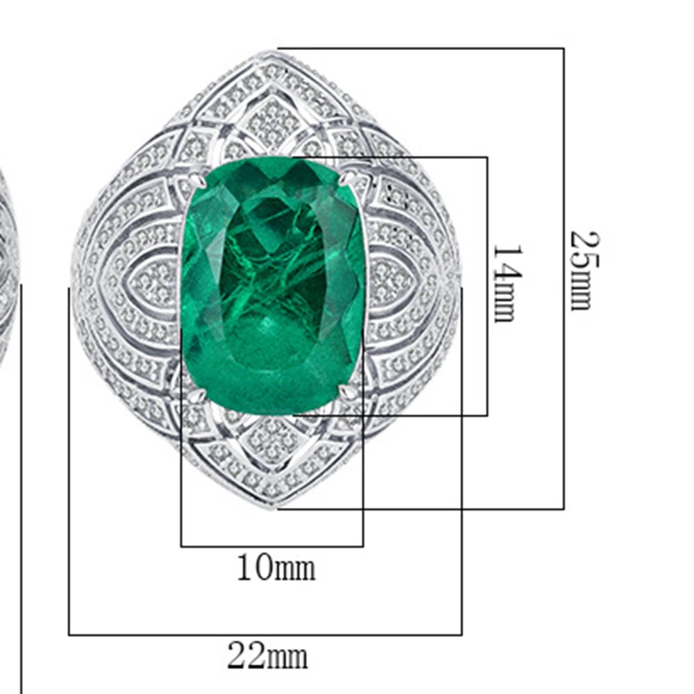 10 Carat Cushion Cut Created Emerald Gemstone Ring
