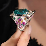Paraiba Iced Cut Half Band Flower Ring