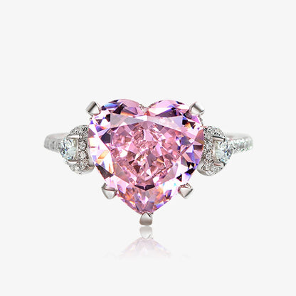 Sparkling Heart Pink Lab Diamond 12*12 Gemstone Ring