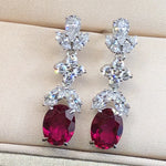 Oval Shape Red Ruby Diamond Stud Earrings