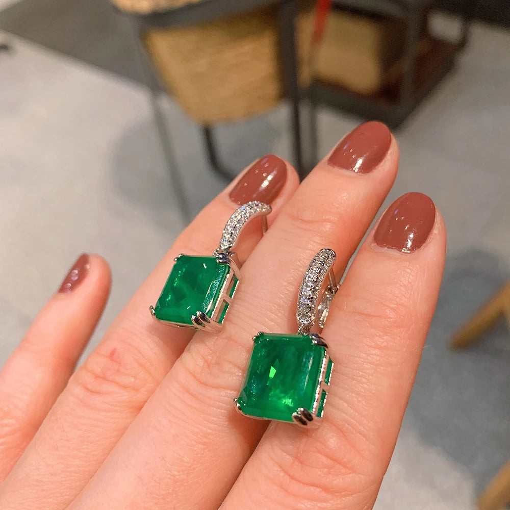 Paraiba Tourmaline Emerald Gemstone Drop Clip Earrings