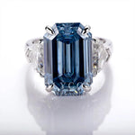 Dark Blue Emerald Moissanite Sterling Diamond Ring
