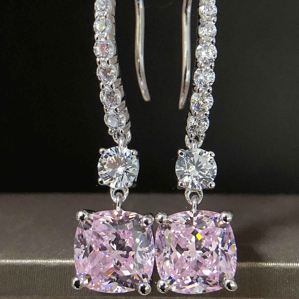 Pure 14k White Gold Cushion Pinky Diamond Stud Earring