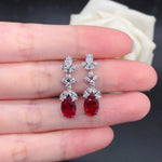 Oval Shape Red Ruby Diamond Stud Earrings