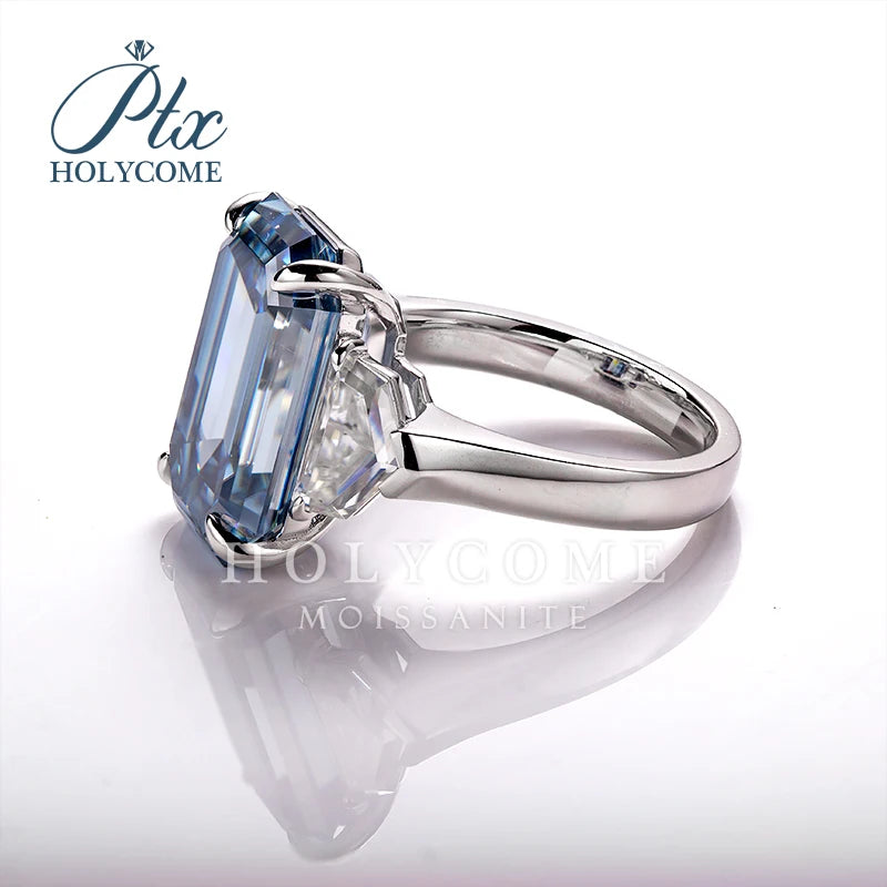 Dark Blue Emerald Moissanite Sterling Diamond Ring