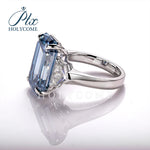 Dark Blue Emerald Moissanite Sterling Diamond Ring