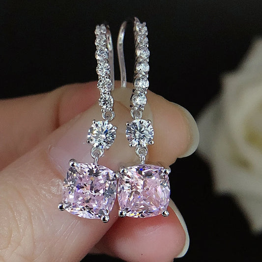 Pure 14k White Gold Cushion Pinky Diamond Stud Earring