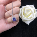 Solid 14K White Gold Pendant 2CT Oval Shape Sapphire
