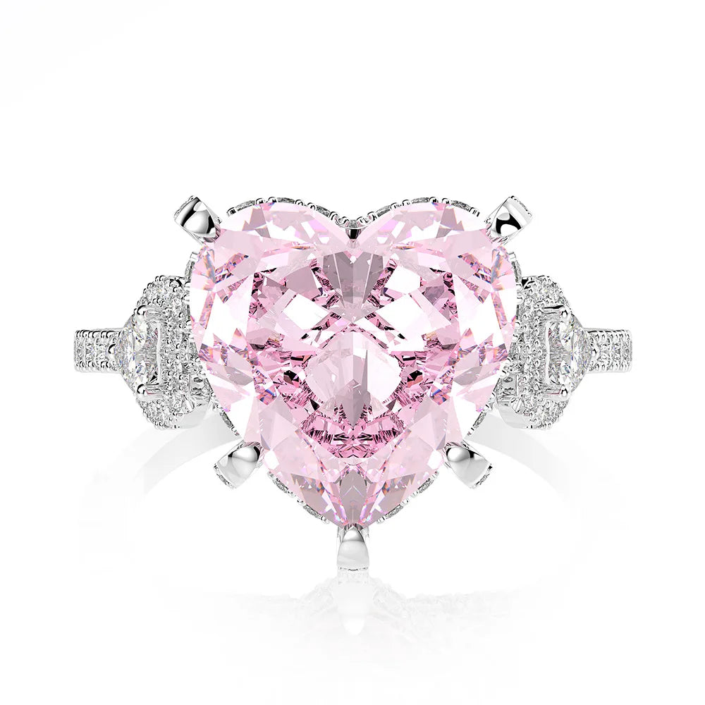 Sparkling Heart Pink Lab Diamond 12*12 Gemstone Ring