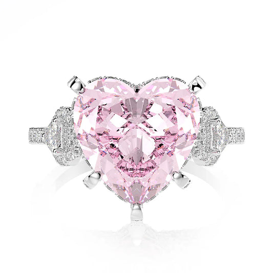 Sparkling Heart Pink Lab Diamond 12*12 Gemstone Ring