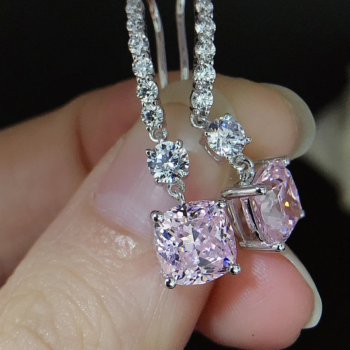Pure 14k White Gold Cushion Pinky Diamond Stud Earring