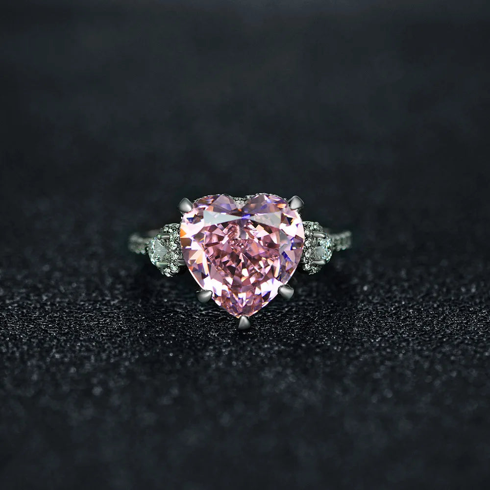 Sparkling Heart Pink Lab Diamond 12*12 Gemstone Ring