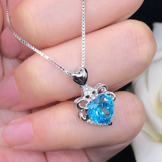 2CT Heart Light Blue Diamond Pendant