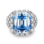 Large Created Aquamarine Blue High Carbon Diamond Cocktail Rings