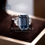 Dark Blue Emerald Moissanite Sterling Diamond Ring