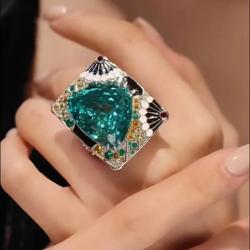 Paraiba Iced Cut Half Band Flower Ring