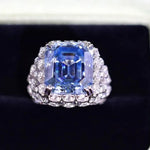 Large Created Aquamarine Blue High Carbon Diamond Cocktail Rings